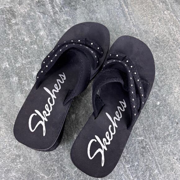 Skechers Cyclers Day Dream Toe Loop Sandals Cut Out Wedge Rhinestone Y2K Bratz - Picture 5 of 8